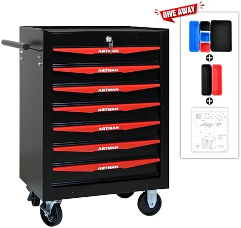 heavy duty 7-drawer rolling tool chest, key lock, view 9