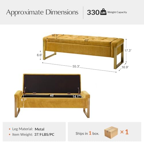 modern storage ottoman bench with gold metal legs on a desk or shelf
