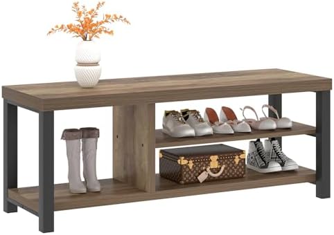 foluban shoe bench for entryway, wood and metal, view 9
