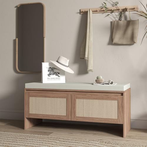 softsea 39.4" shoe storage bench with rattan doors, view 9