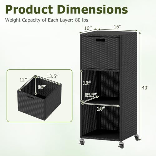 happygrill outdoor storage cabinet with wheels, pe rattan, view 9