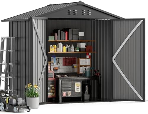 comhoma outdoor storage shed metal garden tool house, view 9