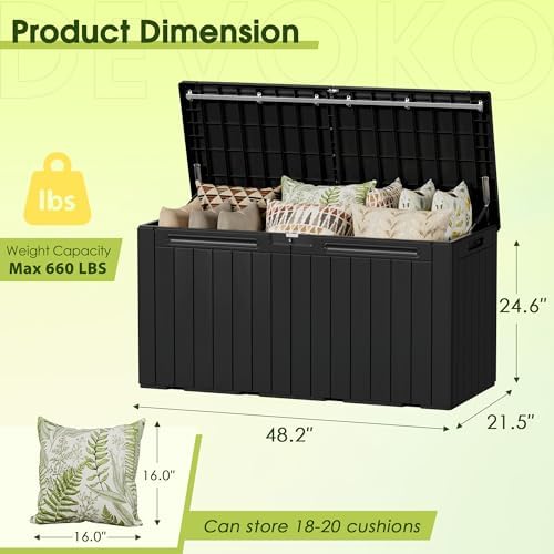 devoko 100 gallon outdoor storage box, waterproof deck, front angle view