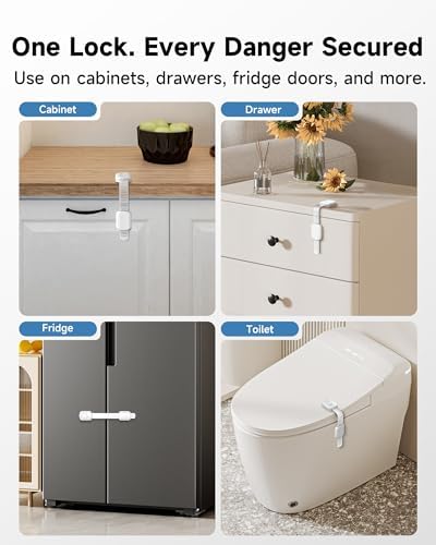 Infinno Cabinet Locks for Baby Proofing, Child Safety Latches, 12 Pack | No drill 3M adhesive, heavy duty hold, fits drawers, cupboards and fridge, installs in minutes, keeps toddlers and pets out