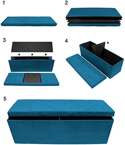 sorbus collapsible storage ottoman bench (teal, large (15”, front angle view