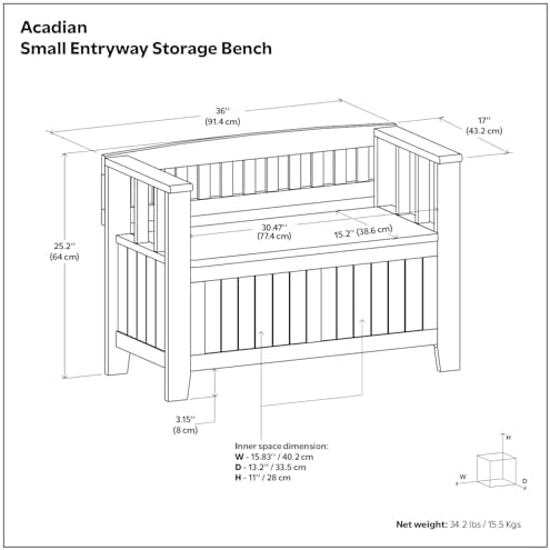 simplihome acadian storage bench and cabinet set in, view 15