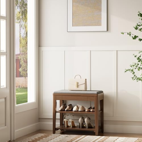 solid wood shoe bench with storage, 2-tier shoe on a desk or shelf