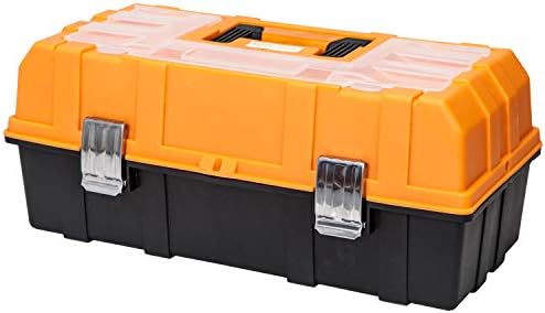 torin 17-inch plastic tool box,3-tiers multi-function storage portable, front angle view