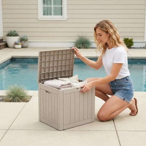 outdoor storage box, 35 gallon waterproof deck box, view 9