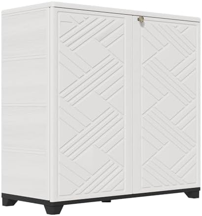 homspark indoor/outdoor storage cabinet with doors and 2 on a desk or shelf