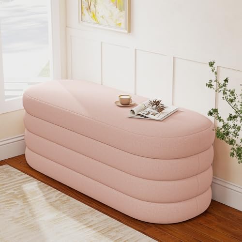 busaurus storage ottoman bench upholstered fabric storage bench, front angle view