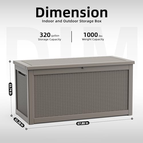 rojik 320 gallon waterproof outdoor deck storage box, front angle view