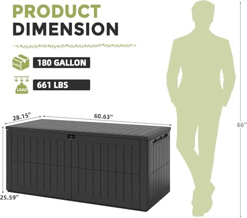 180 gallon deck box outdoor storage box package, front angle view