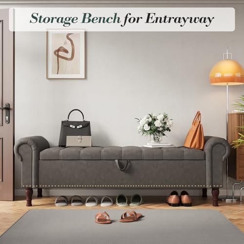 apicizon 60” bench with storage, upholstered tufted button, front angle view