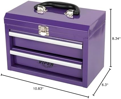 viper tool storage 11-inch 2-drawer portable toolbox, purple, view 10