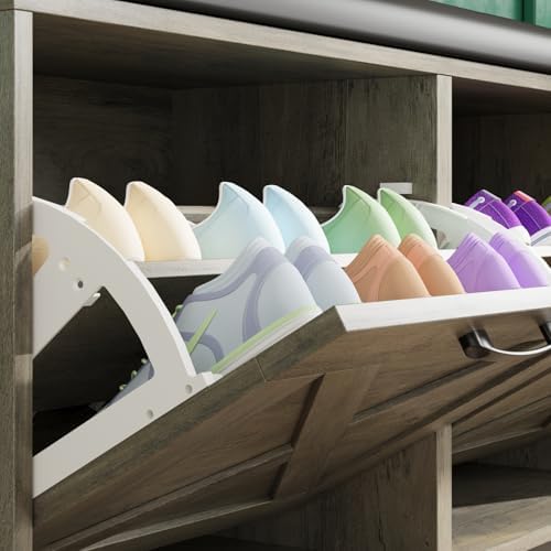 maupvit shoe cabinet with 2 flip drawers &, front angle view