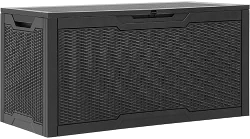 yitahome 100 gallon large resin deck box outdoor, front angle view