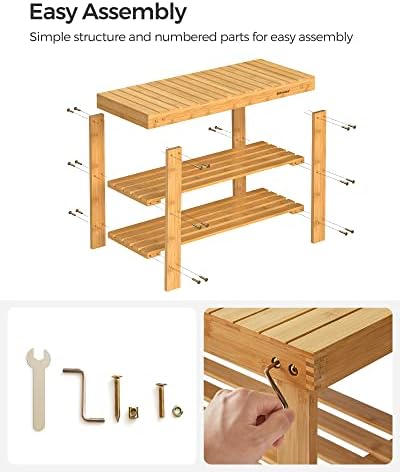songmics shoe rack bench, 3-tier bamboo shoe storage, view 9