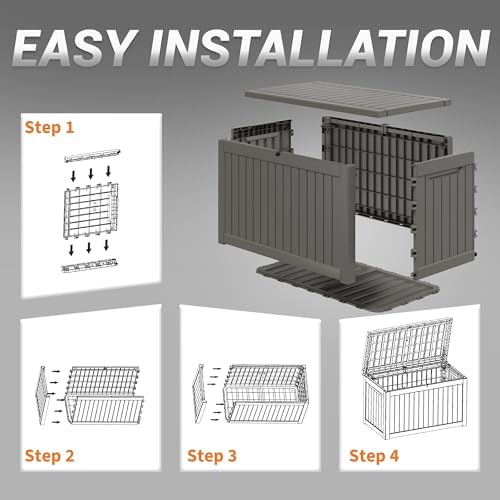 outdoor storage box waterproof, 280 gallon deck box on a desk or shelf