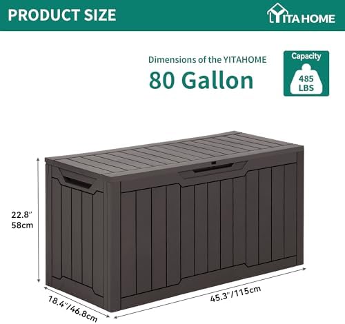 yitahome 80 gallon resin deck box on a desk or shelf