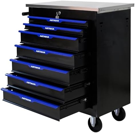 ryh 7 drawers rolling tool chest (black-blue, 7-drawers, view 9