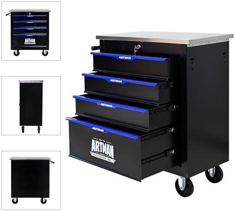 ryh 4 drawers rolling tool chest (black-blue, 4-drawer, view 9