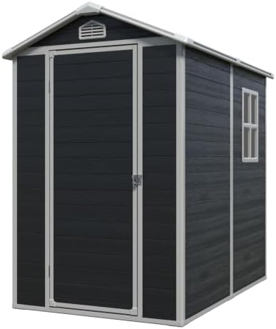 jt 6x4 ft resin storage shed, outdoor tool, front angle view