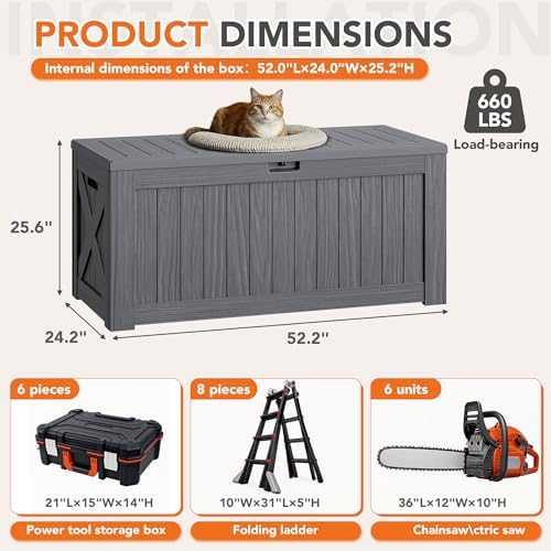 130 gallon deck box outdoor indoor waterproof storage, front angle view