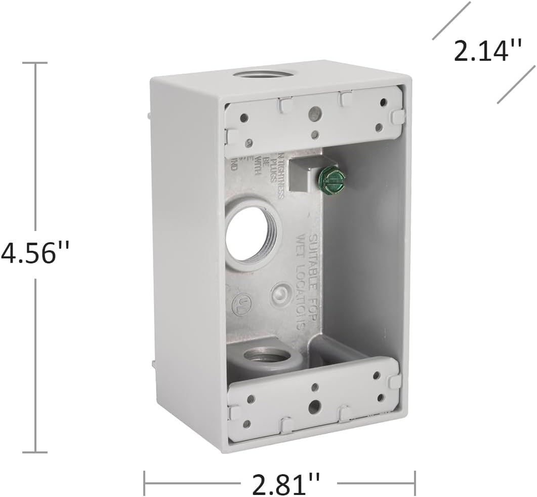 Hubbell-Raco 5320-1 Weatherproof Box, 1 Gang, 18.3 Cu-in X 4-1/2 in L X 2-3/4 in W X 2 in D, Cubic inches, White