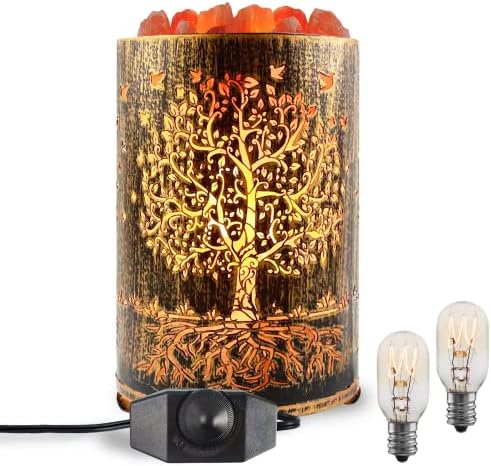 Salt Lamps Night Light, Himalayan Salt Rock Lamp with Dimmer Switch, Tree of Life Salt Basket Lamp, Retro Decor Salt Crystal Desk Light with 15W Replacement Bulbs