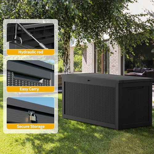 tarkari 350 gallon outdoor storage box waterproof, resin, front angle view