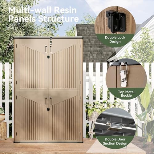 aoxun outdoor storage shed, 64 cu.ft vertical storage, front angle view