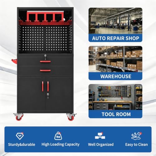mobile tool cart, tool chest with locking wheels, view 9