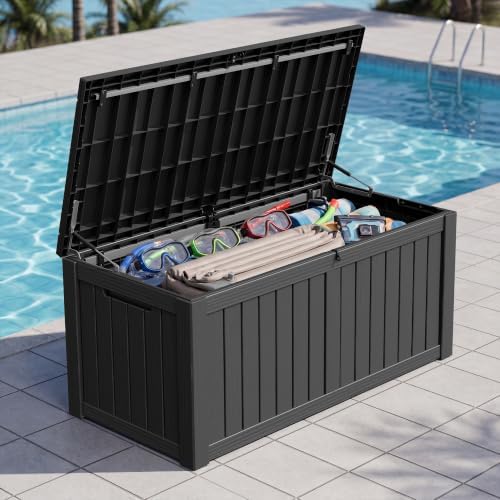 outdoor storage box waterproof, 160 gallon deck box, front angle view