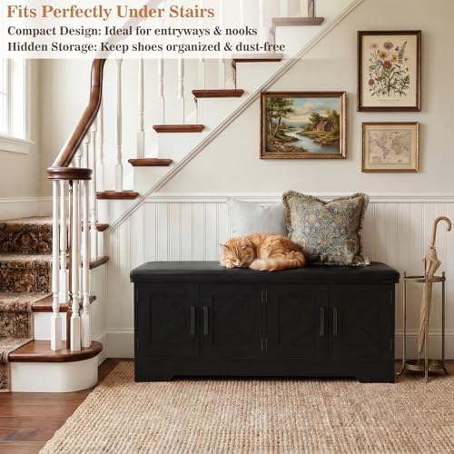 armocity 43.3" farmhouse shoe storage bench with cushion, view 9