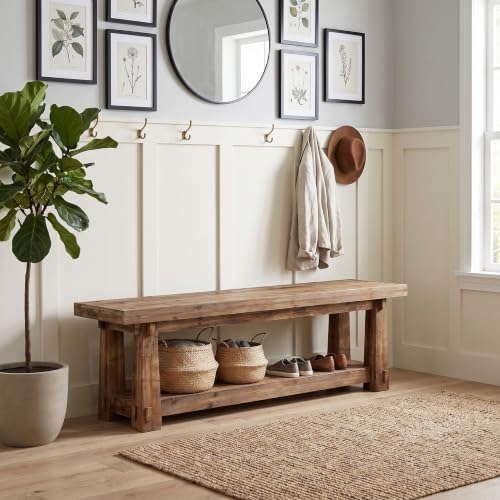 55" wood entryway bench with shoe storage, rustic, view 9