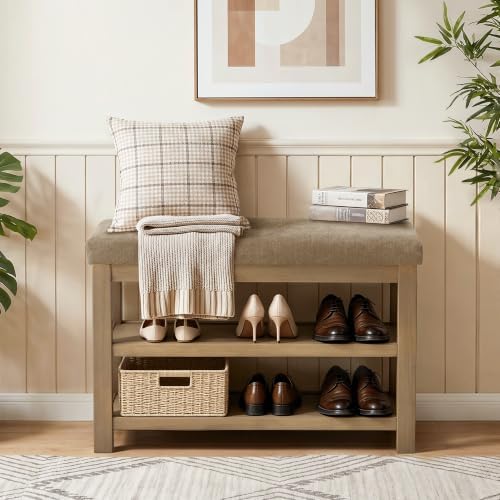 zihanhome 2 tier shoe rack bench with cushion, front angle view