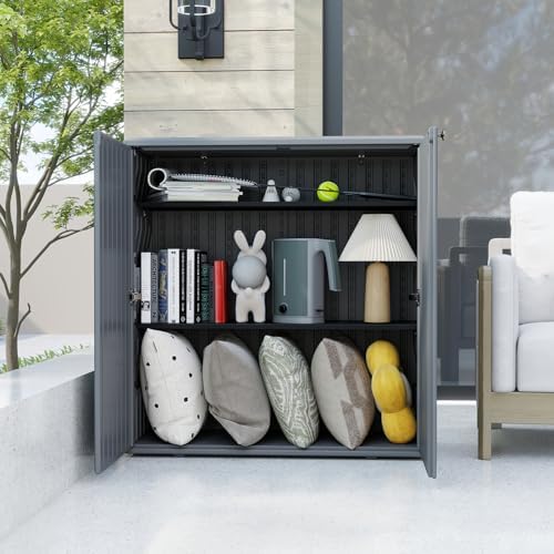 homspark indoor/outdoor storage cabinet with doors and shelf on a desk or shelf