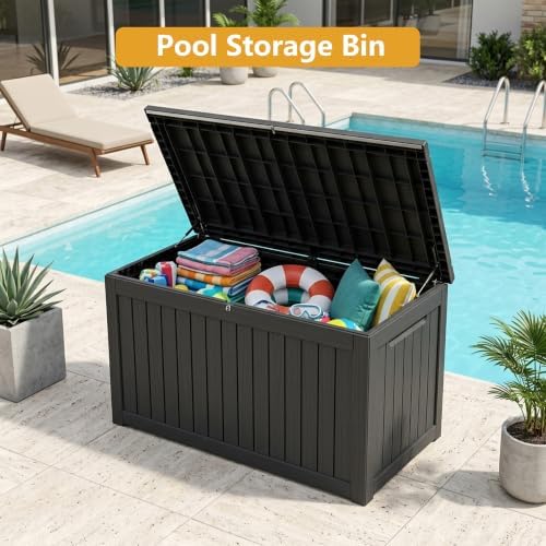 300 gallon outdoor storage box waterproof lockable resin, front angle view