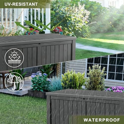 outdoor storage box 150 gal waterproof deck box on a desk or shelf