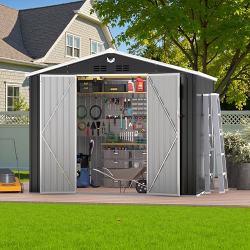 8 ft outdoor storage shed, metal garden shed, view 9