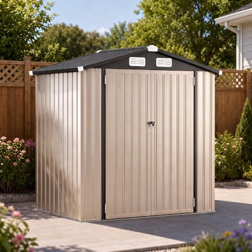 6x4ft outdoor storage shed, tool shed with sloping, front angle view