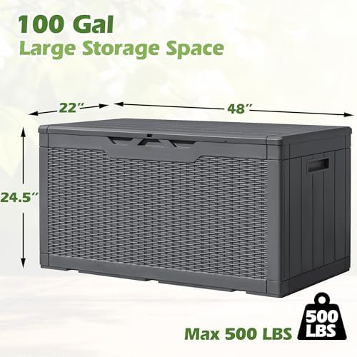 greesum 100 gallon resin deck box large outdoor on a desk or shelf