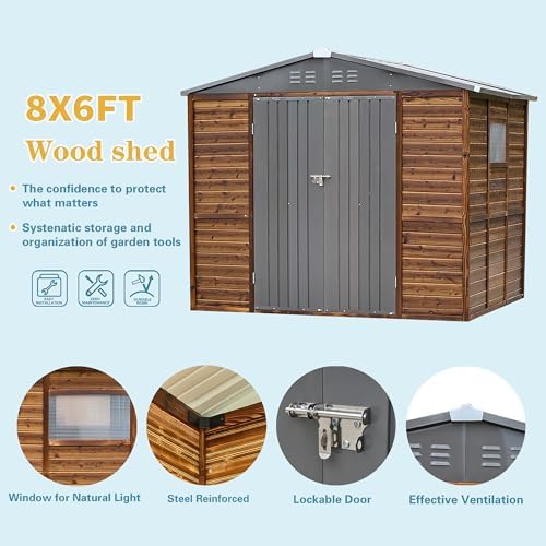 8x6 ft outdoor sotrage shed, iron wood combination, view 9