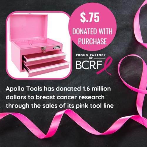 apollo tools 14 inch steel tool box, pink, front angle view