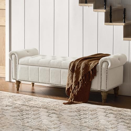 hulala home farmhouse storage bench, ivory, view 9