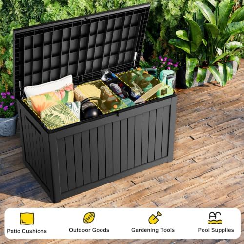 320 gallon large outdoor storage box waterproof, uv on a desk or shelf