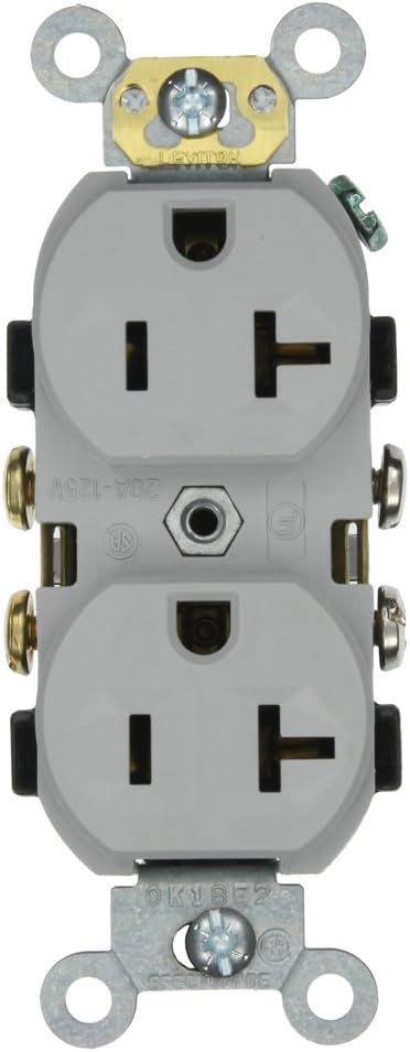 Leviton 20-Amp, 125-Volt, Narrow Body Duplex Receptacle, Straight Blade, Commercial Grade, Self Grounding, CR20-GY, Gray