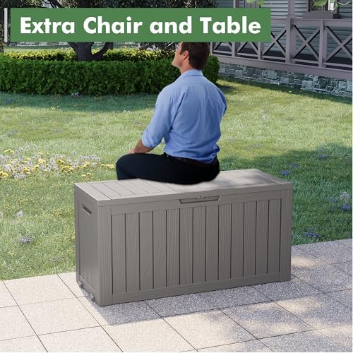 lhbgo 80 gallon deck box large outdoor storage, front angle view