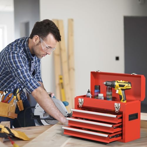 portable metal tool box – 3 drawers lockable on a desk or shelf